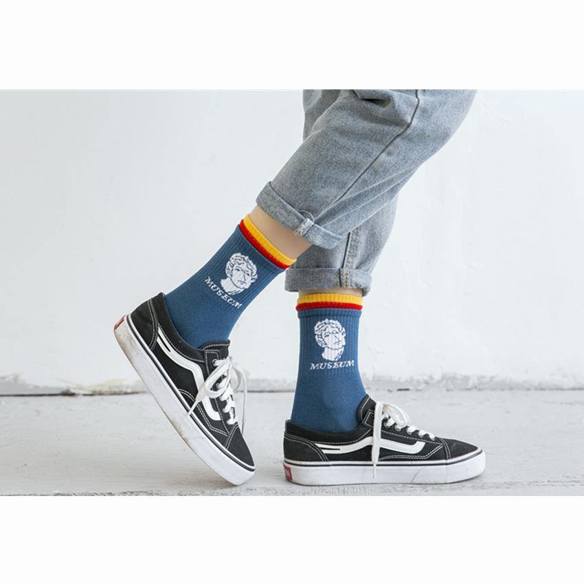 Chalier Men Fun Crazy Cotton Casual Socks Navy Blue with Man Pattern 1 Pair - CHALIER