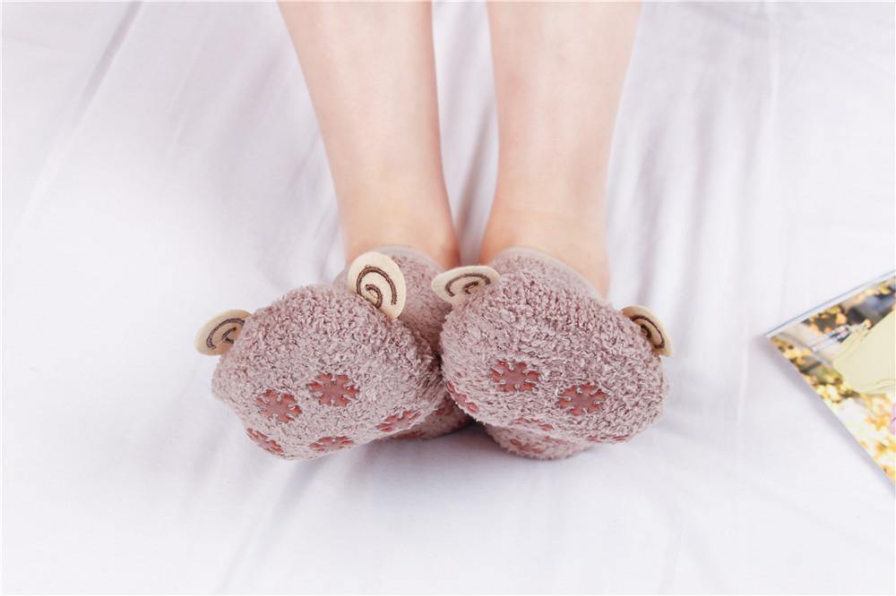 Women 9 Pairs Winter Non-slip Slipper No-show Socks Coral Fleece Cute Animals Grip Socks - CHALIER