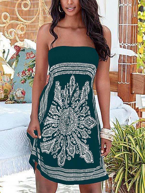 Women's Floral Print Strapless Tube Mini Dress Holiday - CHALIER