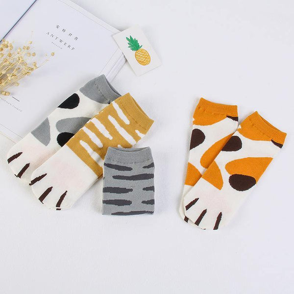 Womens Cute Socks Animals Cat Claw Pattern Socks Novel Fun Cotton Socks Set 4 Pairs - CHALIER