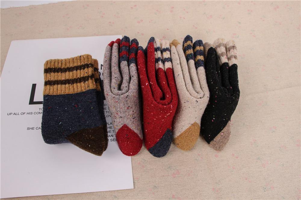 Womens Winter Wool Warm Thick Stripe Socks Fashion Solid Color Socks Set 5 Pairs - CHALIER