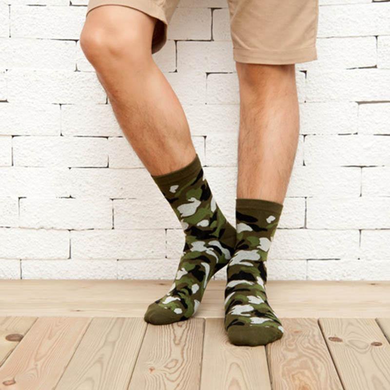 Mens Cotton Crew Socks Outdoor Camouflage Training Casual Socks Set 5 Pairs - CHALIER