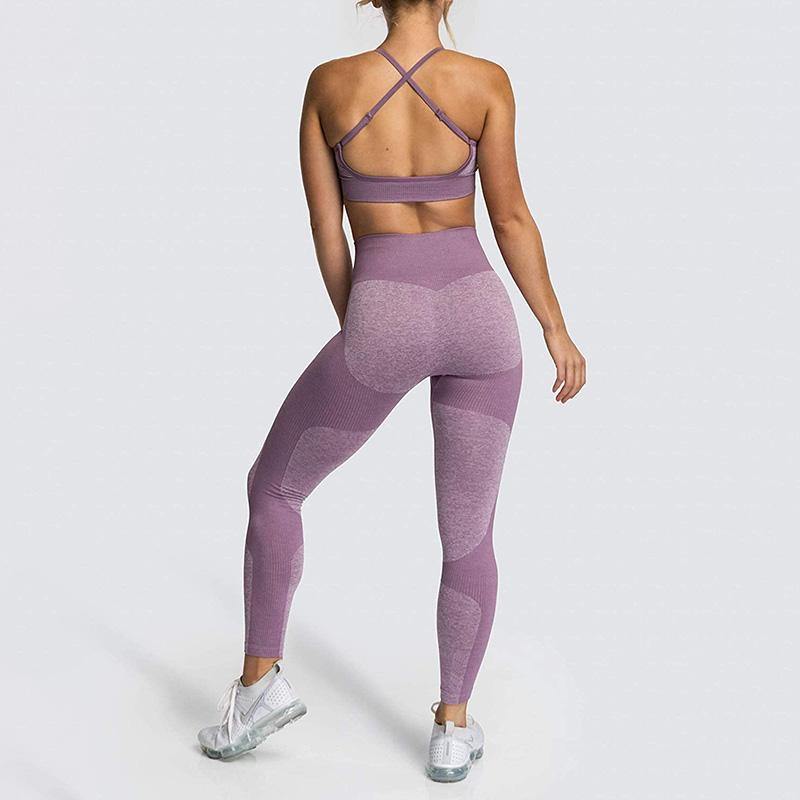 Womens Lace-up Sports Padded Seamless Workout Bra Yoga Running Fitness Bras/Leggings/Suit - CHALIER