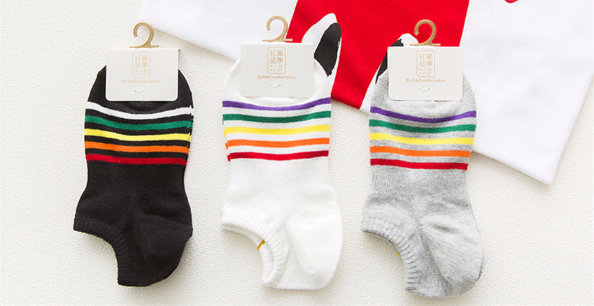 Chalier Women Cotton Socks Rainbow Stripe