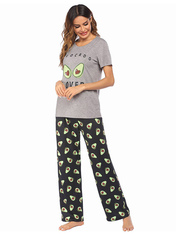 Women's Pajamas Set Avocado Printed Sleepwear Summer Short Sleeve PJs Sets