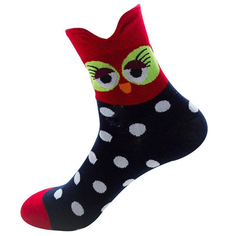 Womens Cotton Crew Fun Socks Cute Owl  Ears Short Socks Set 5 Pairs - CHALIER