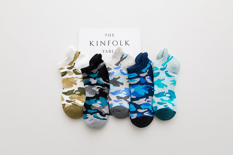 Chalier Men Sports Socks Camouflage Stripes 5 Pack