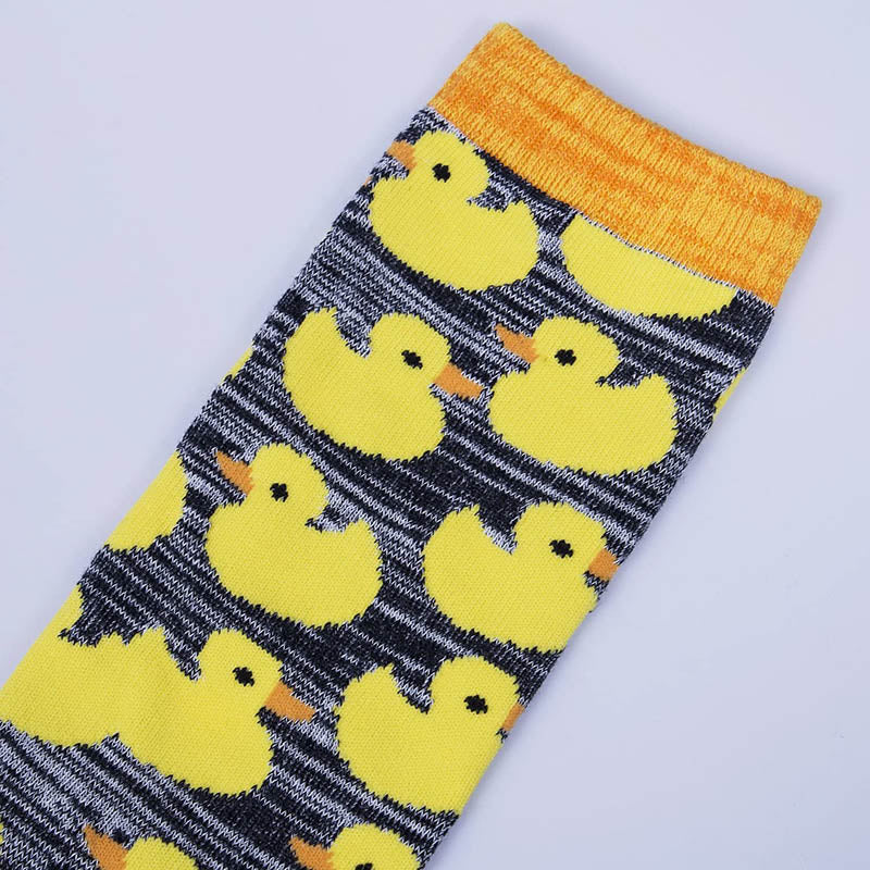 Women Fun Crazy Socks Cotton Cozy Socks Cartoon Yellow Duck