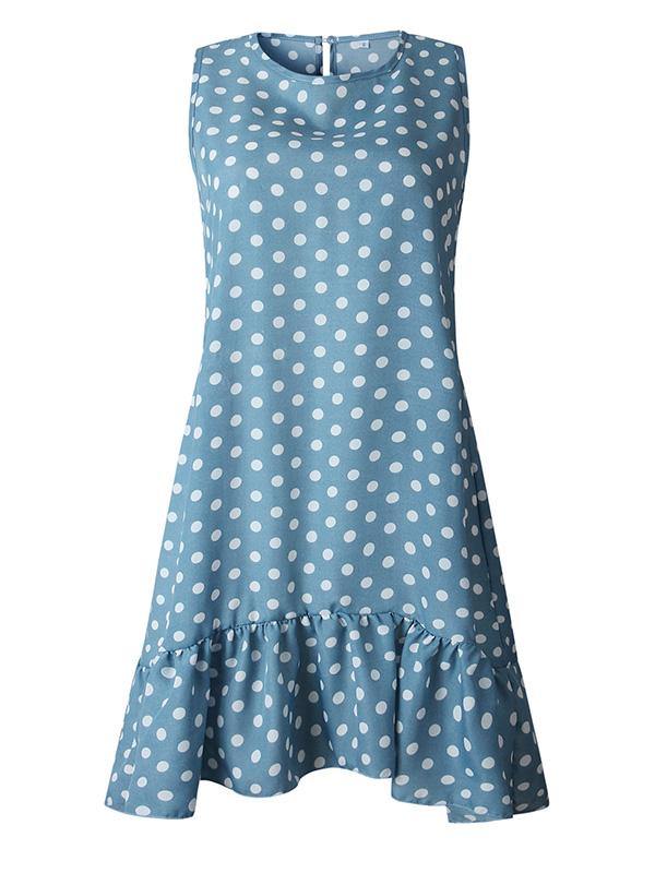 Women's Polka Dot Sleeveless Loose Flounced Dress Holiday - CHALIER