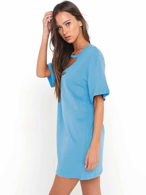 Women's Tee Dress Short Sleeve Loose V-neck T-shirt Mini Dresses Plus Size - CHALIER