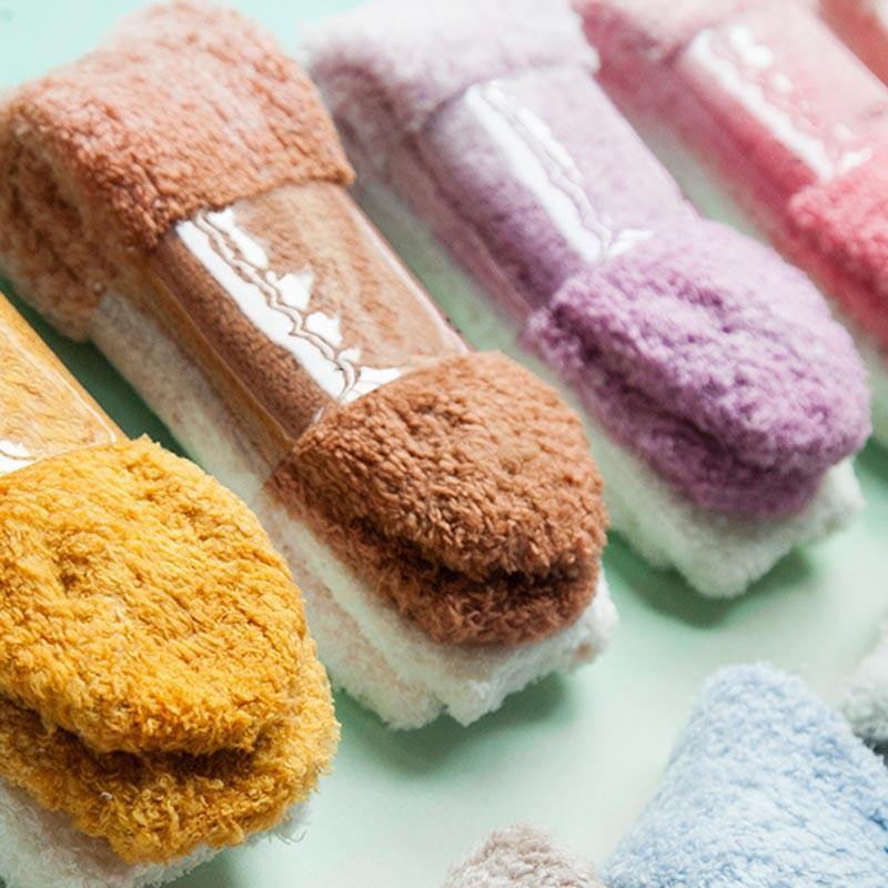 Womens Winter Warm Fuzzy Slipper Socks Gradient Color Family Couple Socks - CHALIER