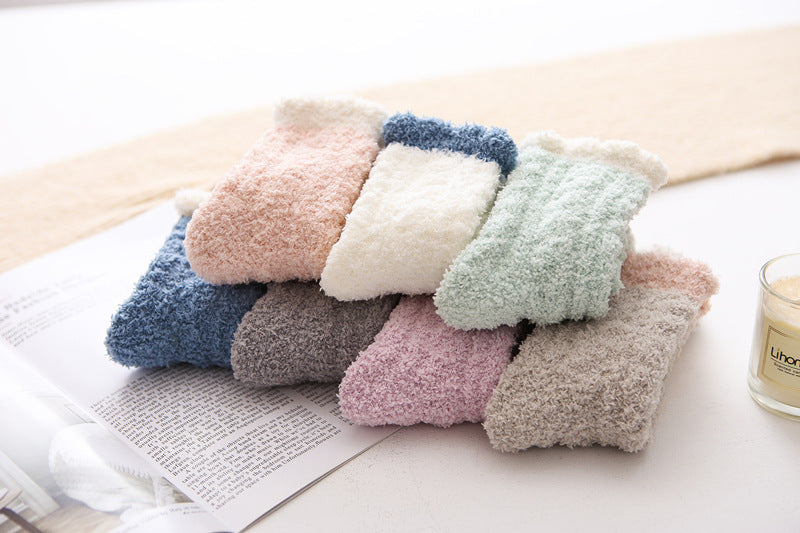 Womens Coral Fleece Socks Home Thick Slipper Sleep Socks Winter Socks Set 7 Pairs