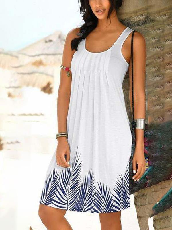 Women's Floral Print Polka Dots Sleeveness Crew-neck Vest Dress Holiday Plus Size - CHALIER