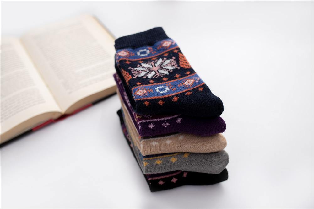 Womens Winter Wool Warm Thick Vintage Socks Fashion Sock Set 5 Pairs - CHALIER