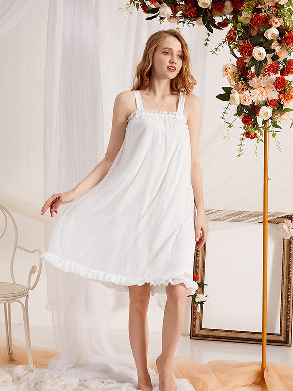 Women's Vintage Nightgown Double Layer Sleepwear Sleeveless Tank Sleepshirt