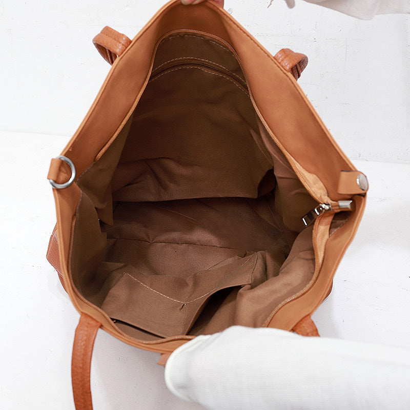 Women's Solid Color Block PU Leather HandBag