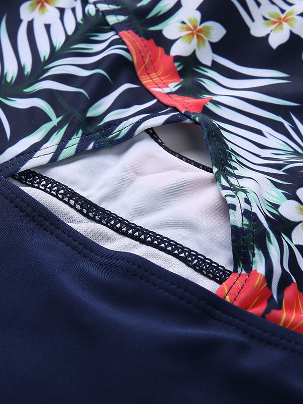 Women's Sexy Leaf Floral Prints Halter One-Piece Swimsuits