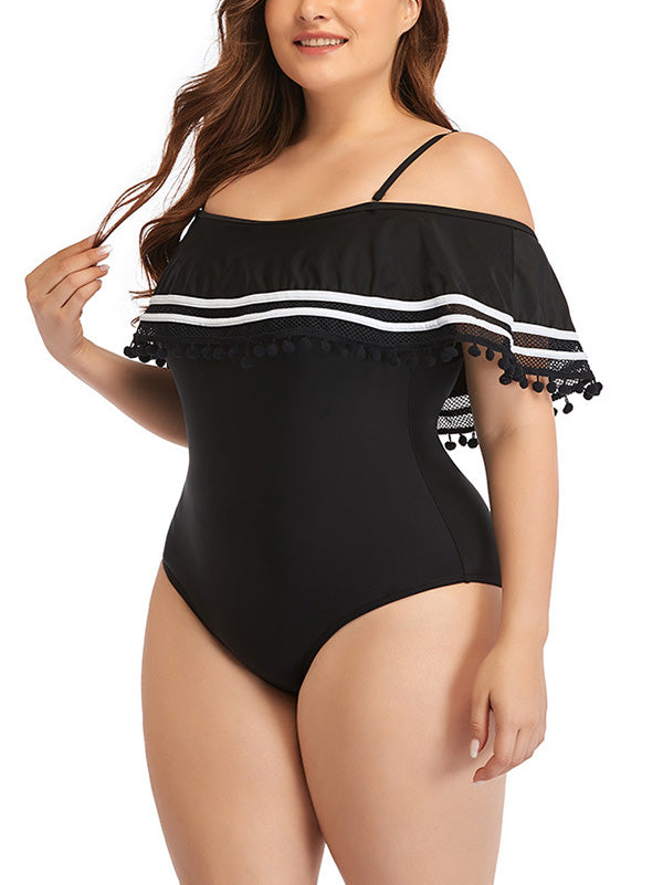 Plus Size Swimsuit One Piece Black Off Shoulder Bikini
