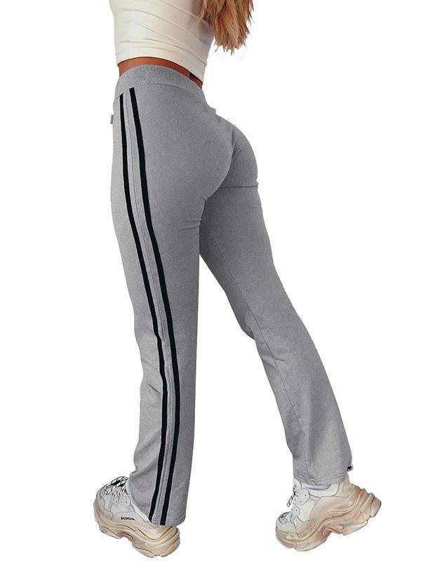 Women Casual Gray Loose Sweatpants Stripe Drawstring Straight Trousers - CHALIER