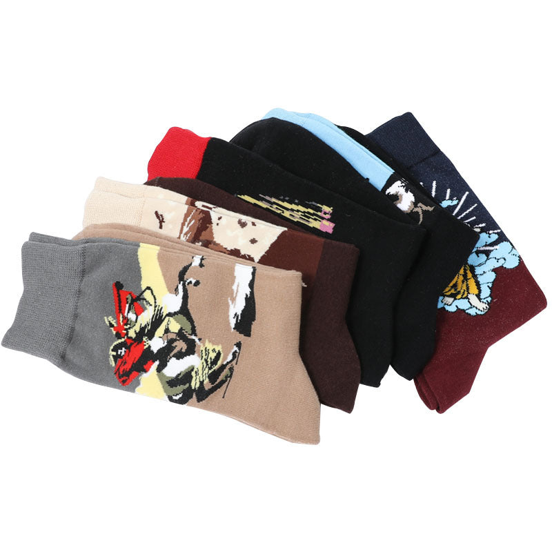 Chalier Mens Casual Crew Art Socks 5 Pairs