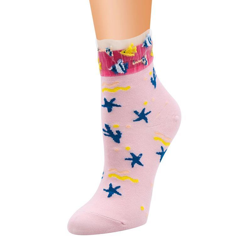 Womens Socks Vintage Starfish Beach Pattern Socks Novel Cute Cotton Crew Socks 8 Pairs - CHALIER
