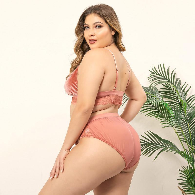 Womens Triangle Sexy Plus Size Bra and Panty Lace Velvet Soft Seamless Underwear Suits - CHALIER
