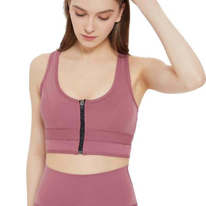 Womens Zip Front Sports Bra Wireless Bra Racerback Removable Pads Workout Active Yoga Sports Bra - CHALIER