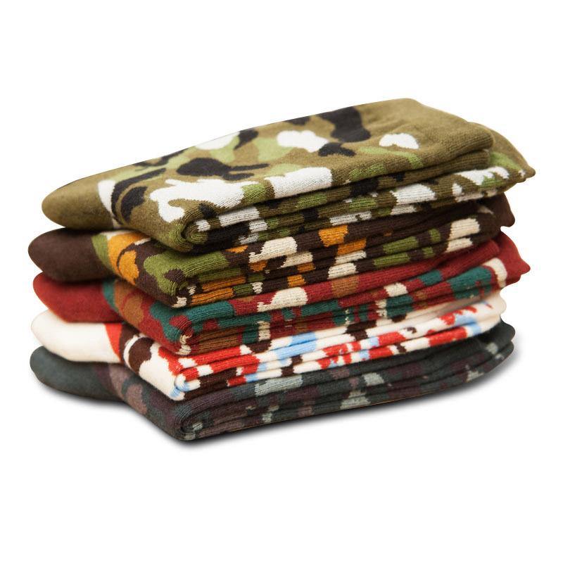 Mens Cotton Crew Socks Outdoor Camouflage Training Casual Socks Set 5 Pairs - CHALIER