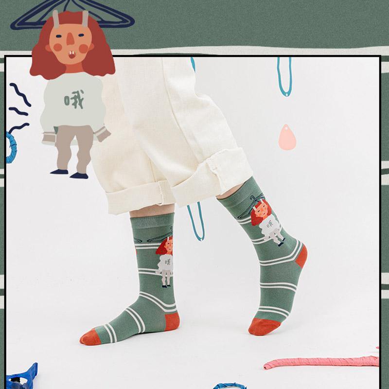 Womens Crew Happy Crazy Funny Socks Cartoon Illustration Sock Set - CHALIER