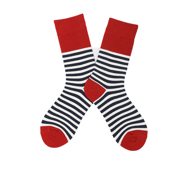 Chalier Mens Casual Cartoon Black White Stripe Cotton Socks