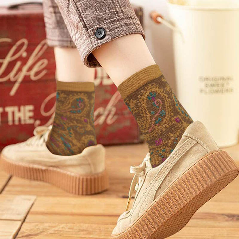 Womens Fun Printed Socks Retro Cotton New Exotic Socks 6 Pairs