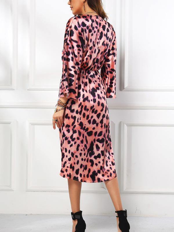 Women's Elegant Causual Smooth Floral Prints Speckle Pattern Dress Long Sleeve - CHALIER