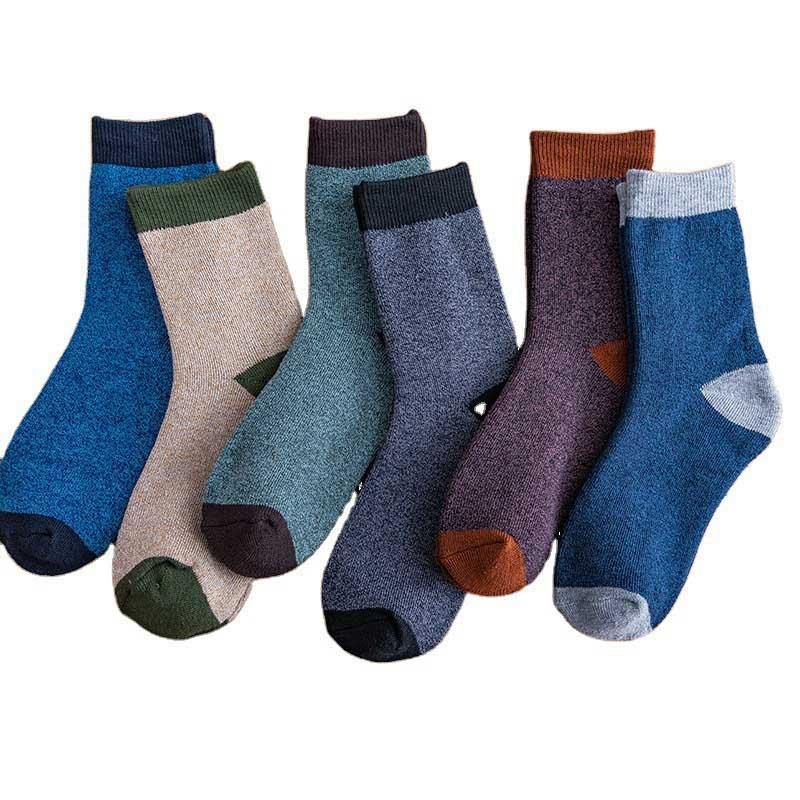 Mens Winter Warm Cozy Wool Socks Crew Thickened Towel Socks Set 6 Pairs - CHALIER
