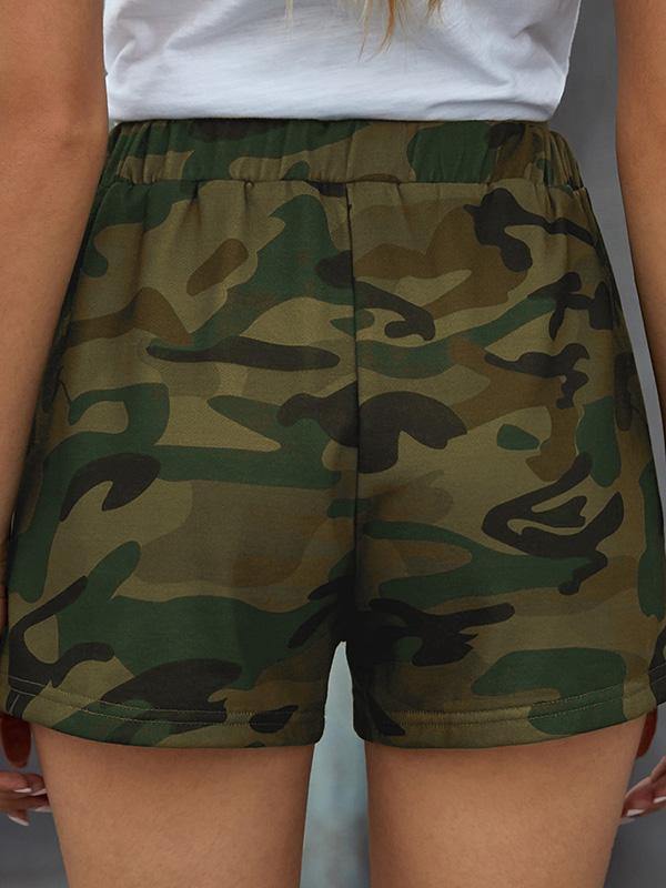 Women's Running Drawstring Camo Prints High Waisted Shorts - CHALIER