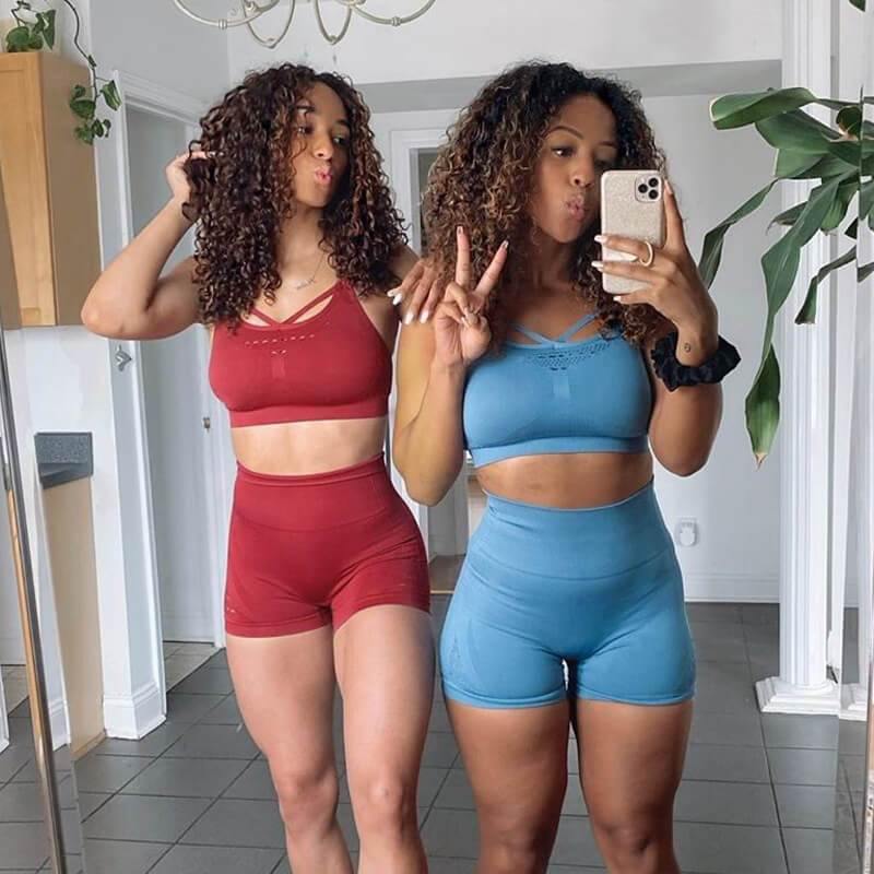 Women's Sleeveles 2 Piece Outfits High Waist Workout Shorts Yoga Sports Bra - CHALIER