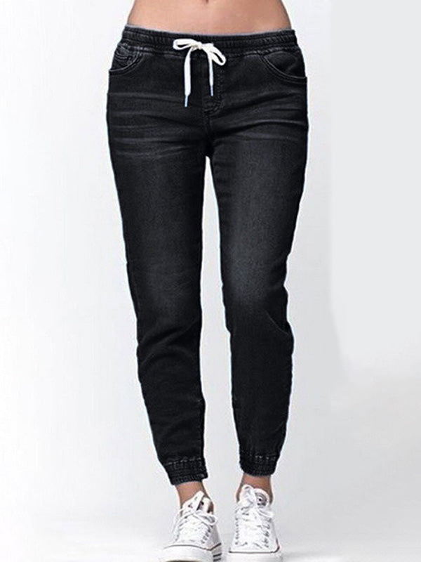 Women's Drawstring Jeans Ankle Banded Pants Plus Size