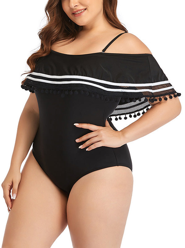 Plus Size Swimsuit One Piece Black Off Shoulder Bikini