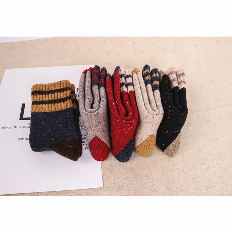 Womens Winter Wool Warm Thick Stripe Socks Fashion Solid Color Socks Set 5 Pairs - CHALIER