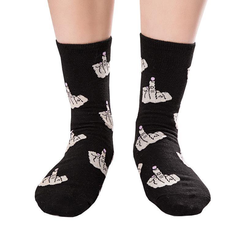 Womens Casual Funny Crazy Crew Socks Middle Finger Novelty Hip-hop Socks - CHALIER