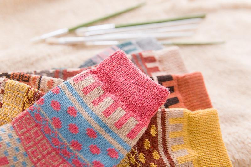 Womens Winter Wool Warm Bohemian Polka Dot Socks 5 Pairs Set - CHALIER