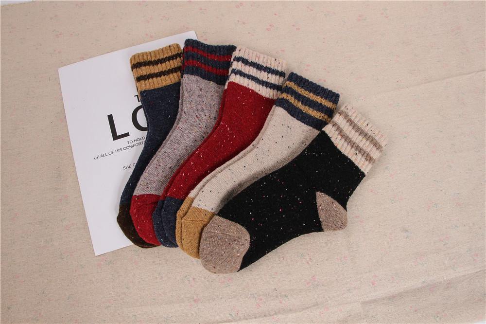 Womens Winter Wool Warm Thick Stripe Socks Fashion Solid Color Socks Set 5 Pairs - CHALIER