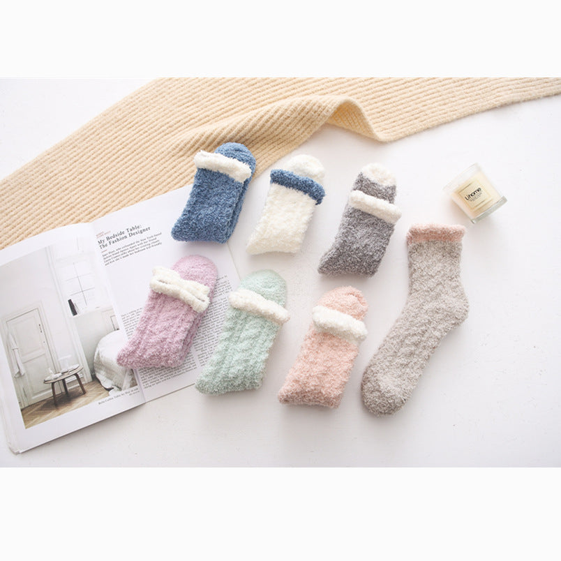 Womens Coral Fleece Socks Home Thick Slipper Sleep Socks Winter Socks Set 7 Pairs