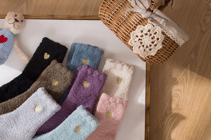 Womens Winter Warm Fuzzy Slipper Cute Love  Socks Coral Fleece Set 8 Pairs