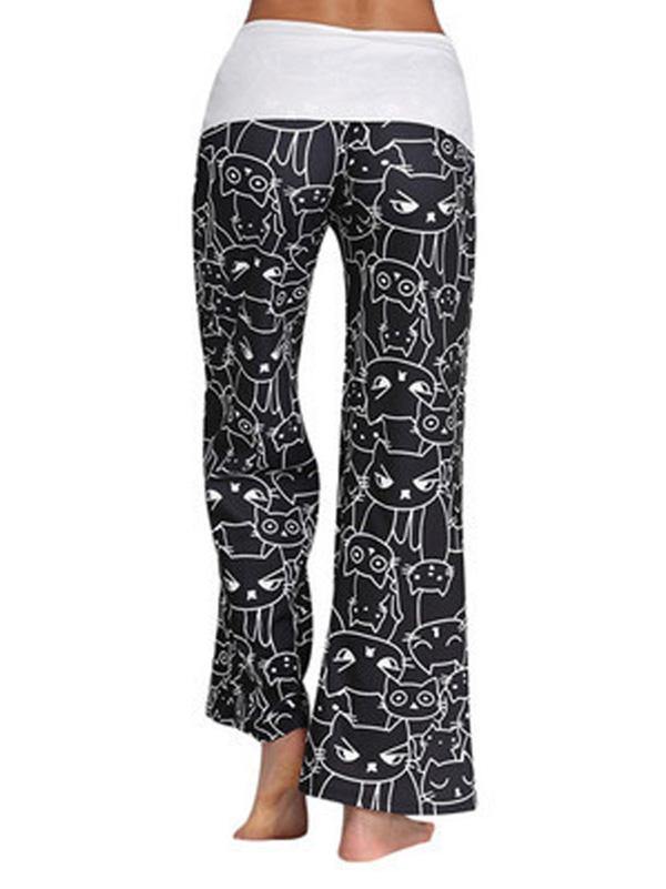 Women's Casual Loose Cartoon Cat Flared Pajamas Pants - CHALIER