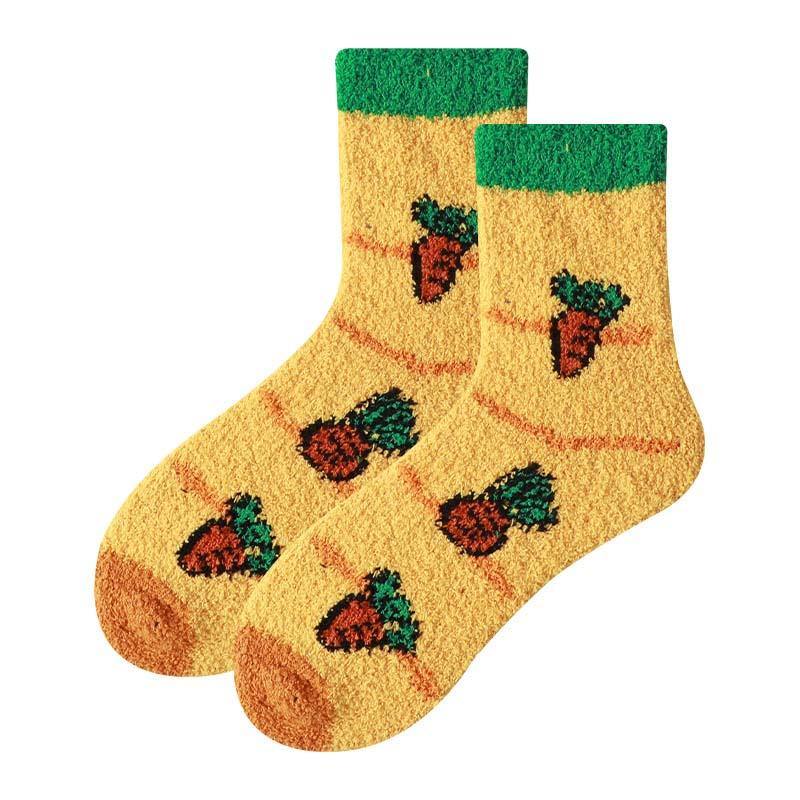 Womens Winter Warm Fuzzy Wool Slipper Socks Set Funny Cute Vegetables Series Set 5 Pairs - CHALIER