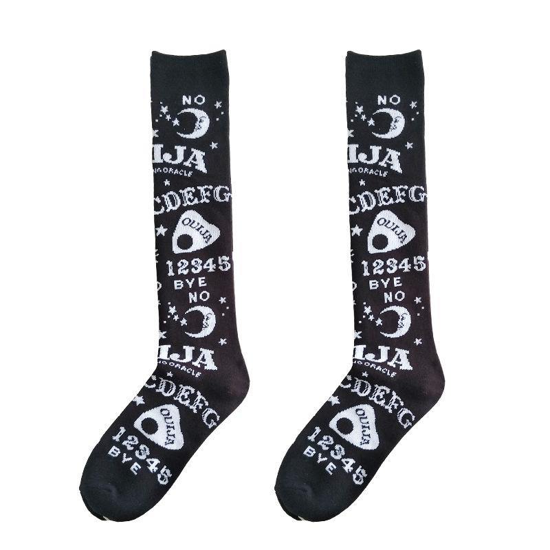 Womens Thigh High Compression Socks Fashion Letter Pattern Leggings Socks Black - CHALIER