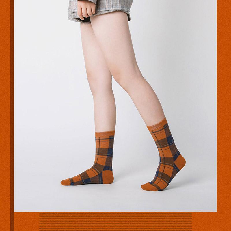 Womens Crew Happy Crazy Vintage Socks British Checkered Pattern Cartoon Sock Set - CHALIER