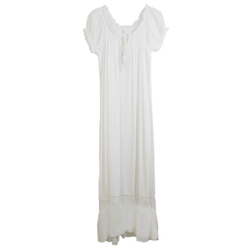 Women's Cotton Sleepwear White Nightgown Dress with Puff Sleeves
