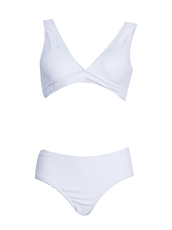 Women's Sexy Two Piece Solid Color Bikini Deep V-Neck