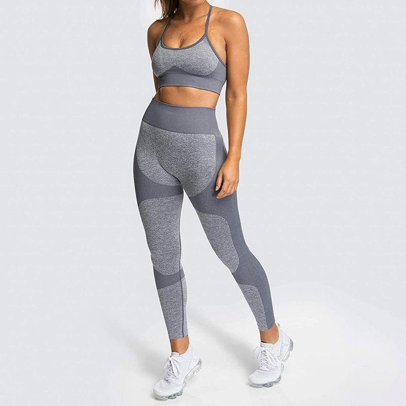 Womens Lace-up Sports Padded Seamless Workout Bra Yoga Running Fitness Bras/Leggings/Suit - CHALIER